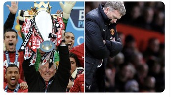 Netizen ini mengibaratkan Italia sang juara Piala Eropa di 2021 sebagai Manchester United era Alex Ferguson. Kini di 2022, mereka berada di era David Moyes. Foto: Twitter