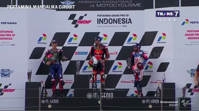 podium MotoGP Mandalika tanpa perayaan sampanye