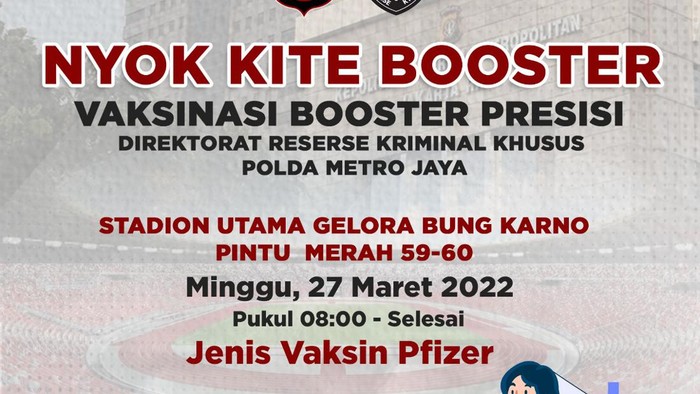 Polda Metro gelar vaksin booster di GBK Minggu (27/3/2022).