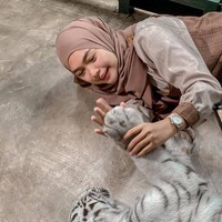Ricis bahkan berani tidur-tiduran bareng harimau putih. Kalau melihat tingkah Ricis sih memang nggak seperti wanita hamil pada umumnya. Nggak heran kalau tingkahnya itu membuat yang melihat jadi deg-degan dan geleng-geleng kepala. Foto: Instagram