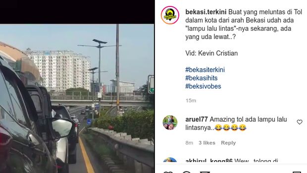 Viral Video Dinarasikan 'Lampu Lalin' di KM 0.400 Tol Cawang, Polisi Ungkap Fakta. Foto tangkapan layar aku Instagram @bekasi.terkini