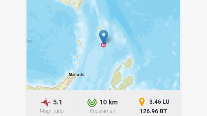 Gempa M 5,1 di Melonguane Sulut pada Sabtu (26/3/2022) (Screenshot situs BMKG)