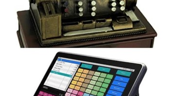 Mesin kasir manual di awal abad ke-20. 100 tahun kemudian, mesin kasir sudah memakai layar sentuh, berbentuk tablet, bahkan ada mesin kasir yang memakai smartphone dibantu aplikasi. Foto: Big Global Travel