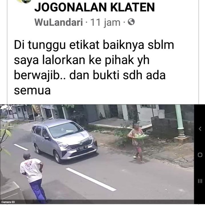 Unggahan tentang emak-emak yang disenggol mobil saat beli mi ayam.
