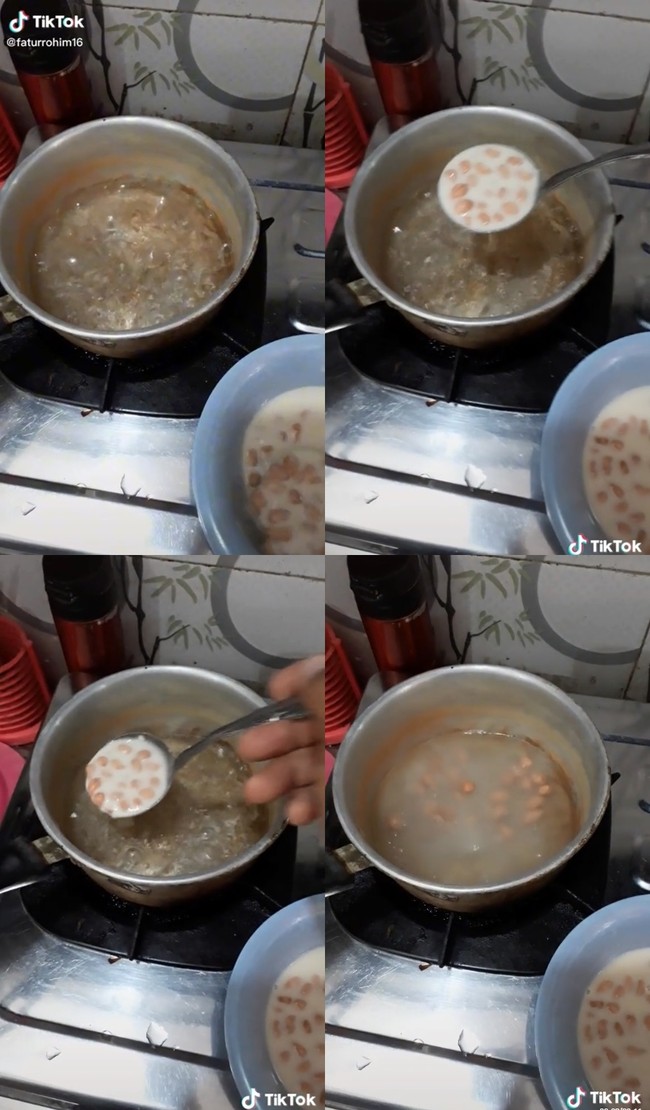 Niatnya ingin membuat peyek kacang. Tapi karena masaknya nggak pakai minyak, melainkan pakai air, maka jadilah bubur kacang. Kamu mau coba? Foto: Facebook/Khoirul Anam
