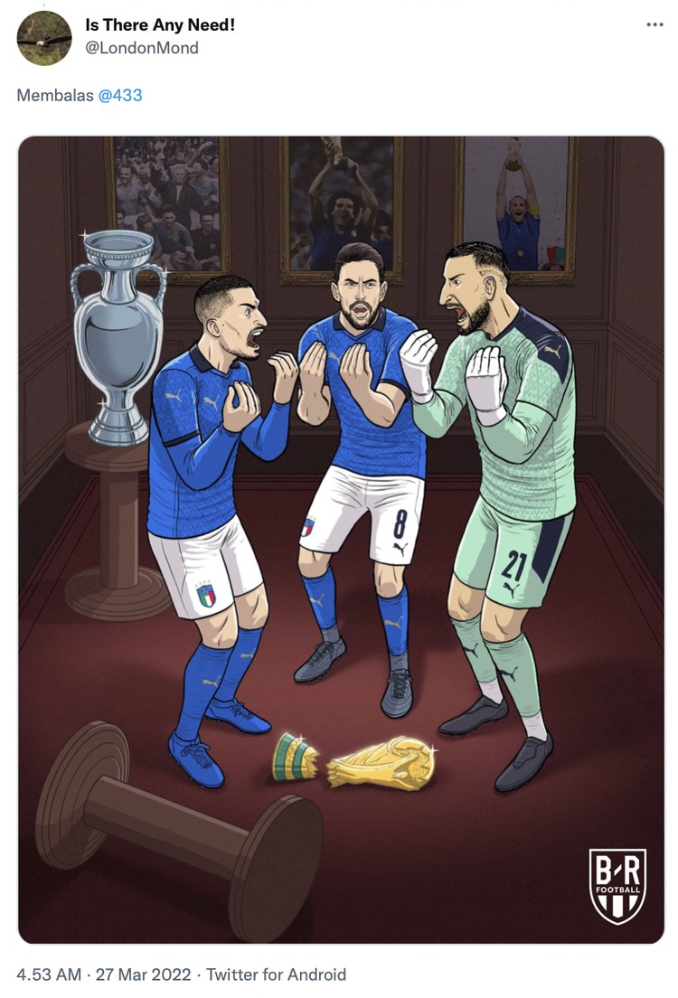 Meme Fans Swiss ejek Timnas Italia yang gagal lolos ke Piala Dunia 2022