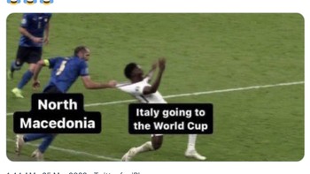 Italia gagal ke Piala Dunia 2022 usai dikandaskan oleh Makedonia Utara. Foto: Twitter