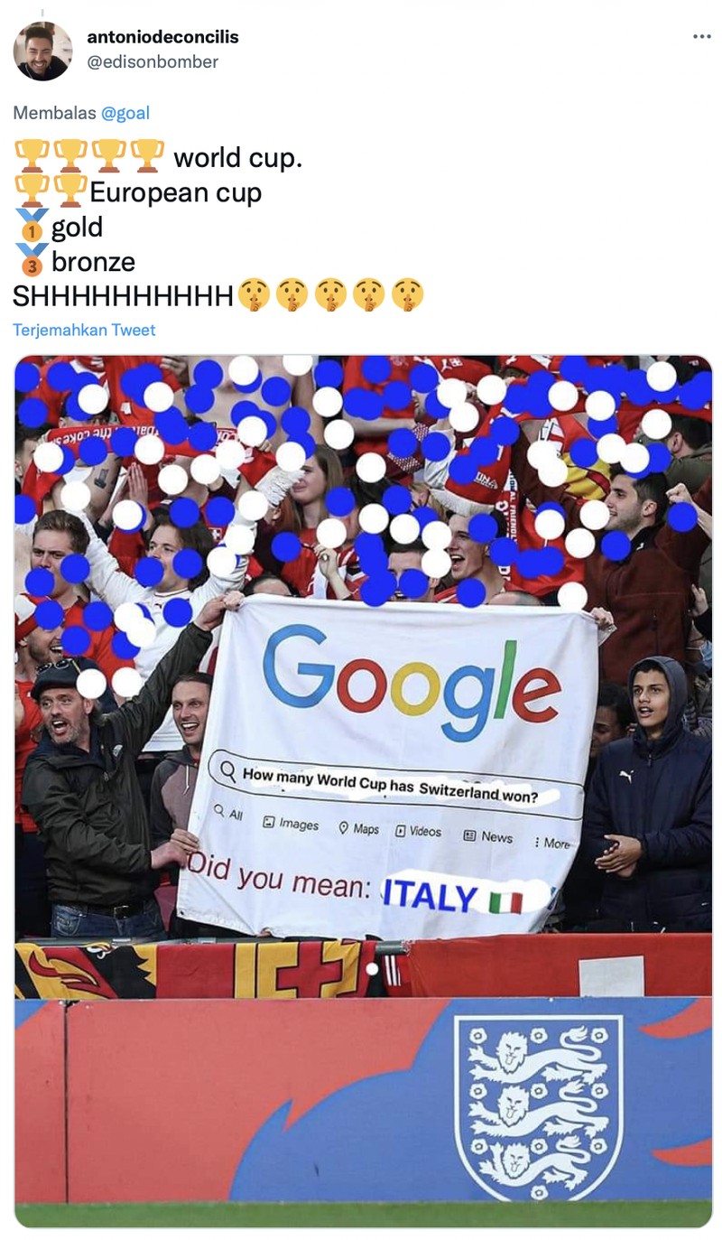 Fans Swiss ejek Timnas Italia yang gagal lolos ke Piala Dunia 2022
