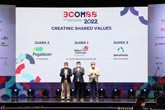 PT Telkom Indonesia (Persero) Tbk (Telkom) meraih sejumlah penghargaan pada bidang CSR dan Corporate Communication di ajang BUMN Corporate Corporation and Sustainability Summit (BCOMMS) 2022.