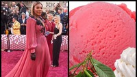 Kalau ini Serena Williams yang memukau dengan gaun berlipat rancangan Gucci. Ia terlihat menyegarkan layaknya gelato cherry. 