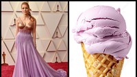 Satu lagi artis di Oscar 2022 yang pakai gaun pastel serupa warna gelato. Adalah Jessica Chastain yang mengenakan gaun Gucci warna ungu lavender yang mirip dengan gelato dalam cone ini.