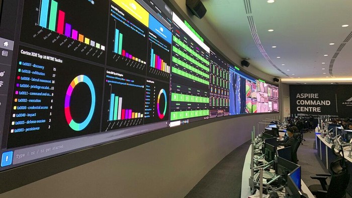 People work in the command center in that will be at the heart of World Cup operations in Doha, Qatar, Monday, March 28, 2022. All is quiet and calm now. By November, this command center will be at the heart of World Cup operations. The Associated Press has had a first look inside one of the key locations overseeing security and logistics for the most high-profile sporting event to be staged in the Middle East. (AP Photo/Rob Harris)