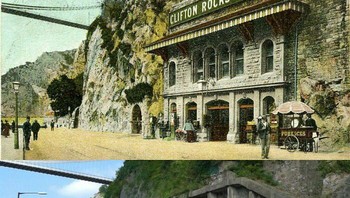 Kereta Api Clifton Rocks, Clifton, Bristol. 1905 dan hari ini Foto: Boredpanda