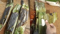 Netizen ini alami zonk saat beli otak-otak di Pantai Carita. Harga Rp 20 ribu isi 10 buah, ternyata otak-otaknya hanya seujung jempol. Daun bakar bonus otak-otak mini, tulis _sadfood dalam deskripsi fotoya.