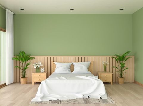 Green bedroom interior for mockup, 3D rendering
