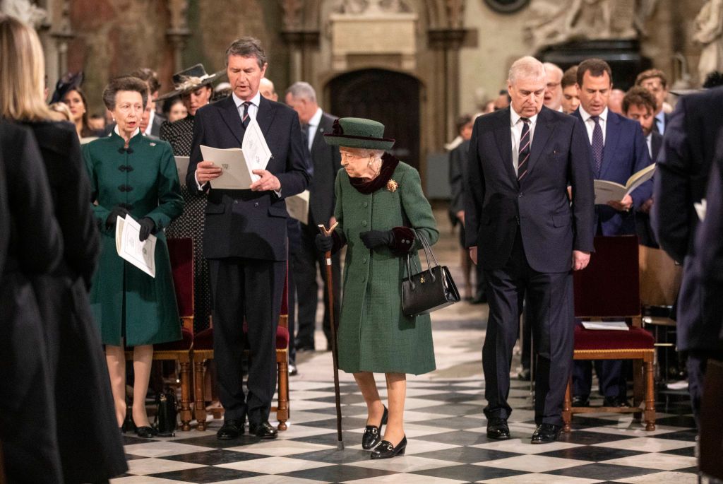 LONDON, ENGLAND - MARCH 29: Queen Elizabeth II takes her seat at Westminster Abbey for the Service of Thanksgiving for the Duke of Edinburgh on March 29, 2022 in London, England. (Photo Richard Pohle - WPA Pool/Getty Images)