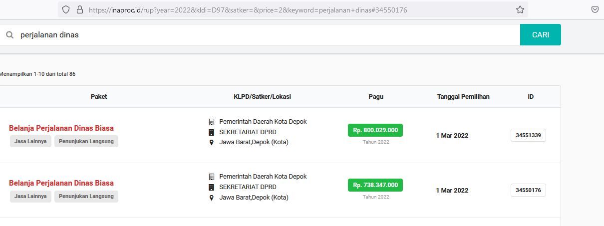 Screenshot situs Inaproc