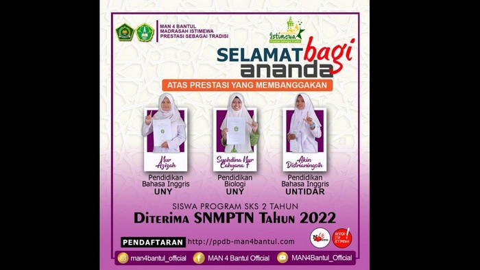 tiga siswa dari 12 siswa yang lolos SNMPTN 2022 mengikuti program Sistem Kredit Semester (SKS) selama dua tahun.
