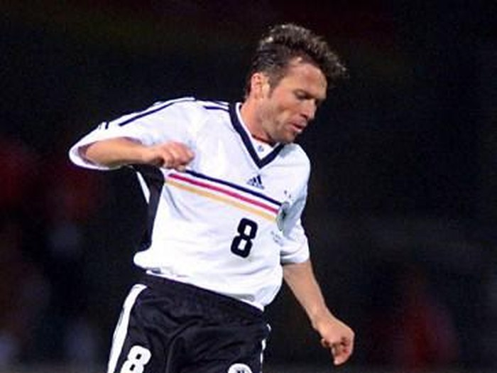 German defender Lothar Matthaus eyes the ball during the 1998 Soccer World Cup quarterfinal match against Croatia, 04 July at Gerland stadium in Lyon, central France. Croatia won 3-0. (ELECTRONIC IMAGE)   AFP PHOTO (Photo by GERARD CERLES / AFP)