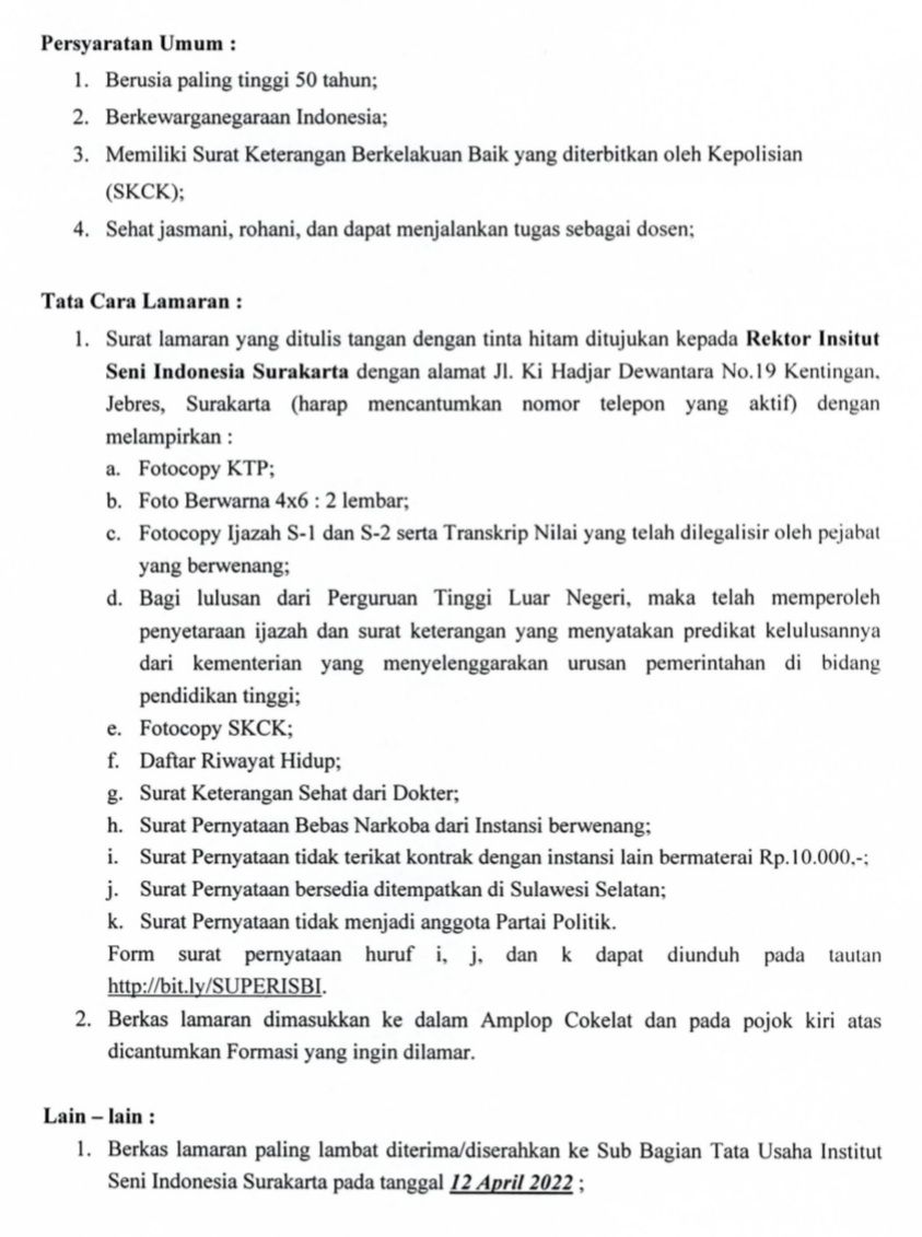 Lowongan Dosen ISBI Makassar