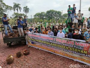 Demo Warga Asahan Bawa 1 Ton Sawit ke Kantor Bupati, Protes Jalan Rusak!