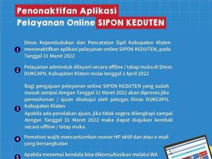 Mohon Bersabar, Aplikasi Online Dukcapil Klaten Sipon Keduten Off Dulu