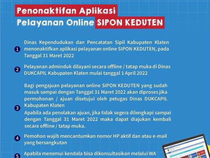 Pengumuman aplikasi Sipon Keduten Klaten