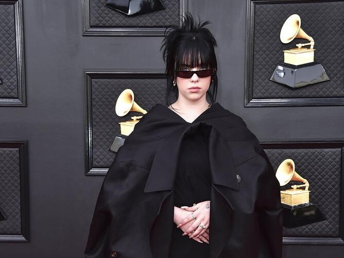 Billie Eilish arrives at the 64th Annual Grammy Awards at the MGM Grand Garden Arena on Sunday, April 3, 2022, in Las Vegas. (Photo by Jordan Strauss/Invision/AP)