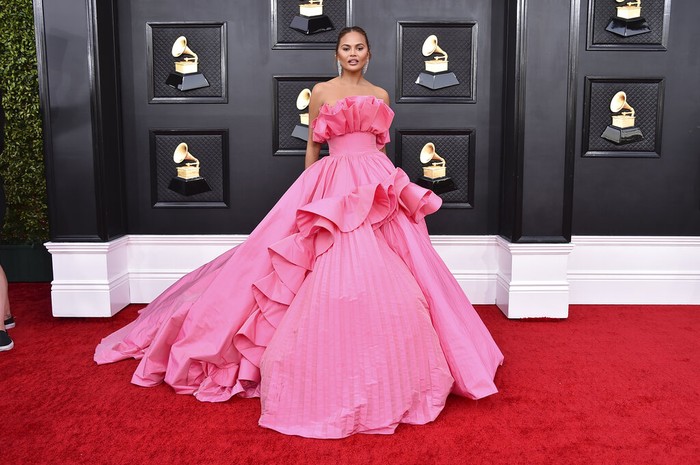 64th Annual Grammy Awards - Arrivals Chrissy Teigen arrives at the 64th Annual Grammy Awards at the MGM Grand Garden Arena on Sunday, April 3, 2022, in Las Vegas. (Photo by Jordan Strauss/Invision/AP)
