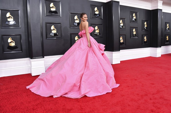 64th Annual Grammy Awards - Arrivals Chrissy Teigen arrives at the 64th Annual Grammy Awards at the MGM Grand Garden Arena on Sunday, April 3, 2022, in Las Vegas. (Photo by Jordan Strauss/Invision/AP)