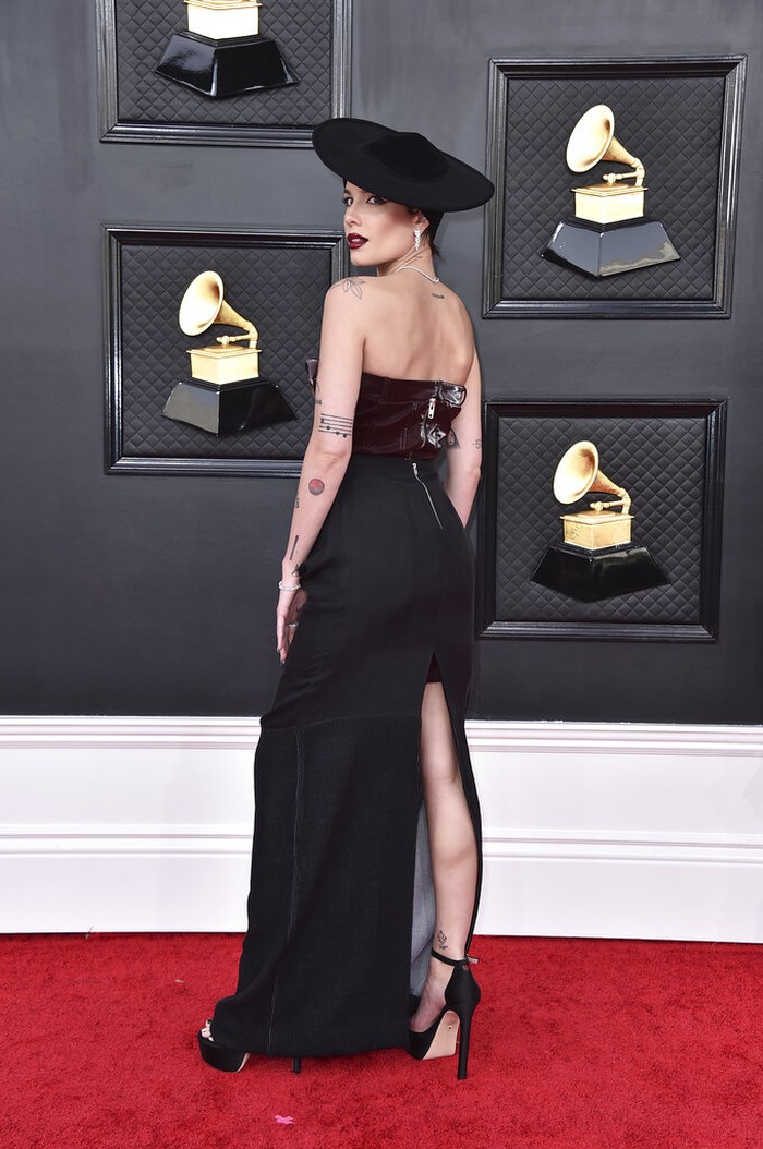 64th Annual Grammy Awards - Arrivals Halsey arrives at the 64th Annual Grammy Awards at the MGM Grand Garden Arena on Sunday, April 3, 2022, in Las Vegas. (Photo by Jordan Strauss/Invision/AP)
