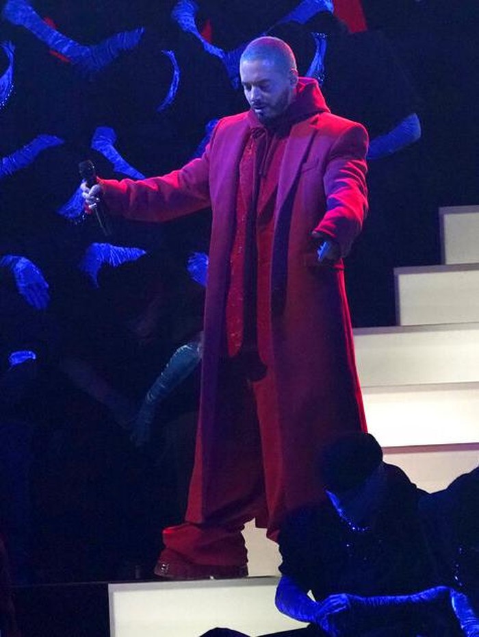 J Balvin performs a medley at the 64th Annual Grammy Awards on Sunday, April 3, 2022, in Las Vegas. (AP Photo/Chris Pizzello)