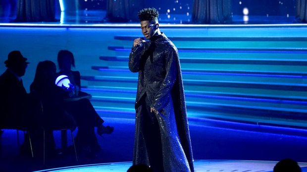 Lil Nas X performs a medley at the 64th Annual Grammy Awards on Sunday, April 3, 2022, in Las Vegas. (AP Photo/Chris Pizzello)