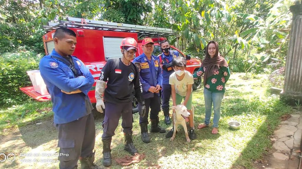 Momen Damkar Bogor Evakuasi Anjing Tercebur di Sumur 5 Meter