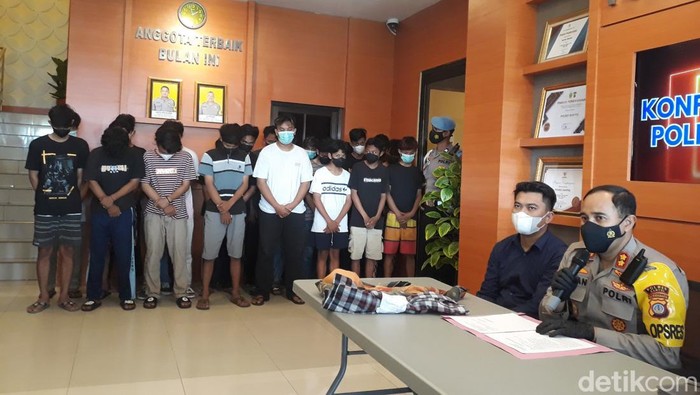 Polres Bantul jumpa pers kasus ABG tawur sarung, Selasa (5/4/2022).