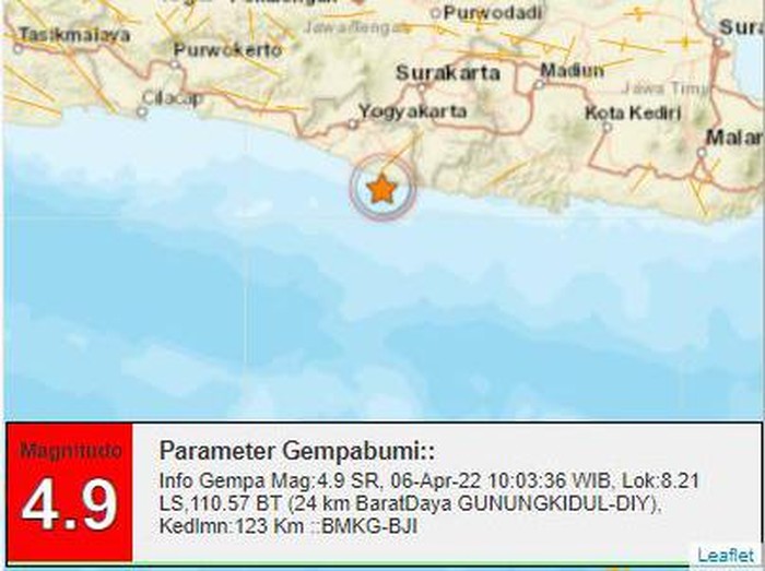 Gempa Gunungkidul, Rabu (6/4/2022).