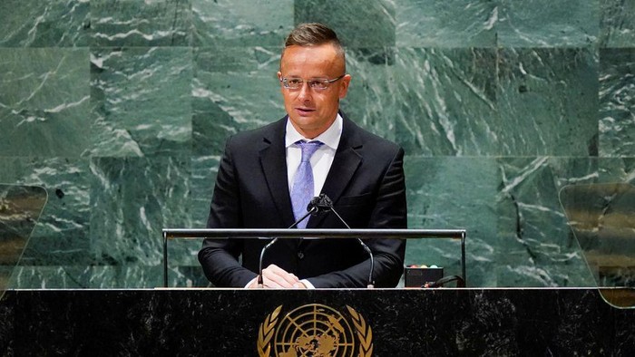 Hungarys Foreign Minister Peter Szijjarto addresses the 76th Session of the United Nations General Assembly, at the U.N. headquarters in New York, U.S., September 23, 2021. Mary Altaffer/Pool via REUTERS