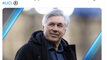 Untuk pertama kali dalam sejarah, Real Madrid memenangkan laga lawan Chelsea. Ancelotii gembira kembali ke Stamford Brigde, tulis netizen ini. Foto: Twitter