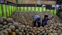 Harga buah segar di Pasar Induk Kramat Jati masih belum ada tanda-tanda kenaikan harga.