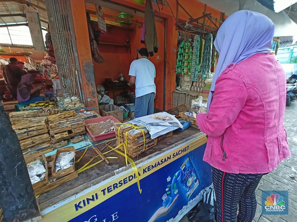 Pedagang ikan tongkol di Pasar Rakyat Tamansari Kabupaten Bogor, Rabu (6/4/22). (CNBC Indonesia/Ferry Sandi)