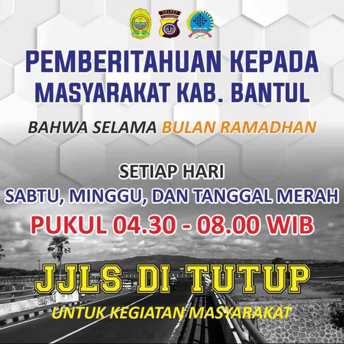 Pemberitahuan penutupan Jalur Jalan Lintas Selatan (JJLS) Bantul pada Sabtu-Minggu selama Ramadan, Jumat (8/4/2022).