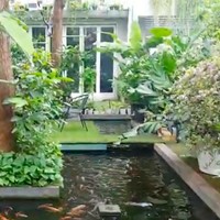 Ustaz Yusuf Mansur tinggal di sebuah rumah yang tak hanya mewah, tapi juga asri. Terdapat kolam luas yang dipenuhi ikan koi. (Foto: YouTube)