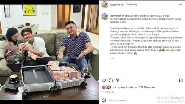 Unggahan Rizky Billar saat dapat uang sekoper dari co-founder DNA Pro.