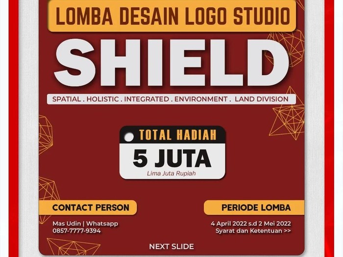 Pengumuman lomba desain logo studio SHIELD Distaru di akun IG @distaru.kotasemarang.