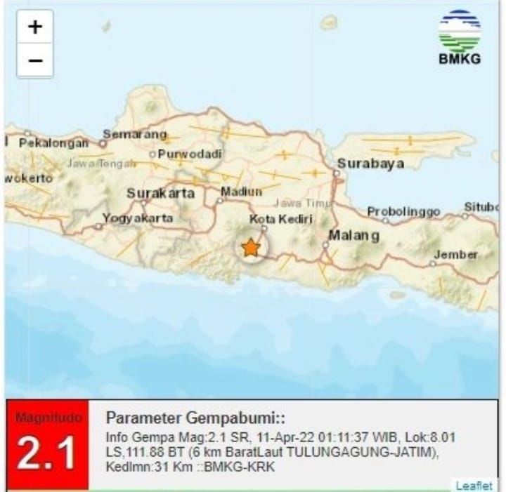 gempa Tulungagung M 2.1