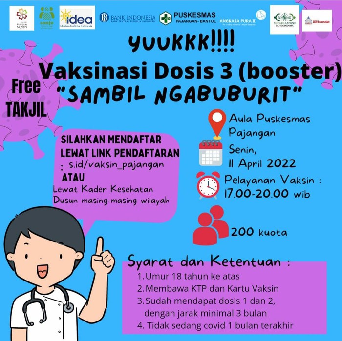Pemberitahuan ngabuburit booster di Puskesmas Pajangan, Bantul, DIY.