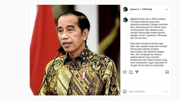 Presiden Joko Widodo (Rangkapan Layar via Instagram @jokowi)
