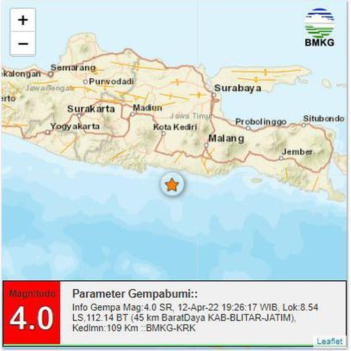 Dua gempa mengguncang Jatim hari ini. Gempa terjadi di Lumajang dan Kabupaten Blitar.