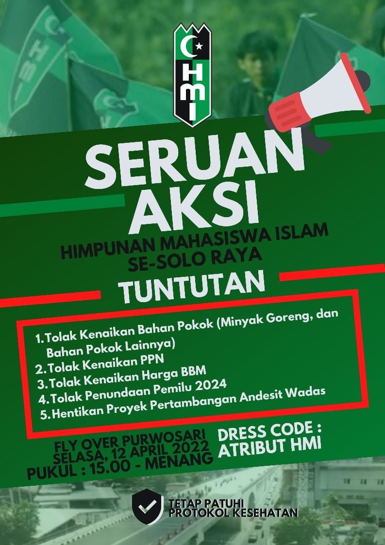 Fliyer undangan aksi HMI Solo,Raya, Selasa (12/4/2022).