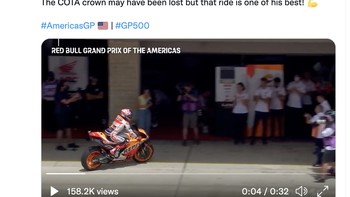 Hebat. Tidak juara tapi balapanannya kali ini adalah salah satu yang terbaik, tulis MotoGP. Foto: Twitter